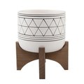 Conservatorio 5 in White  Black Geometric with Wood Stand Planter CO2127598